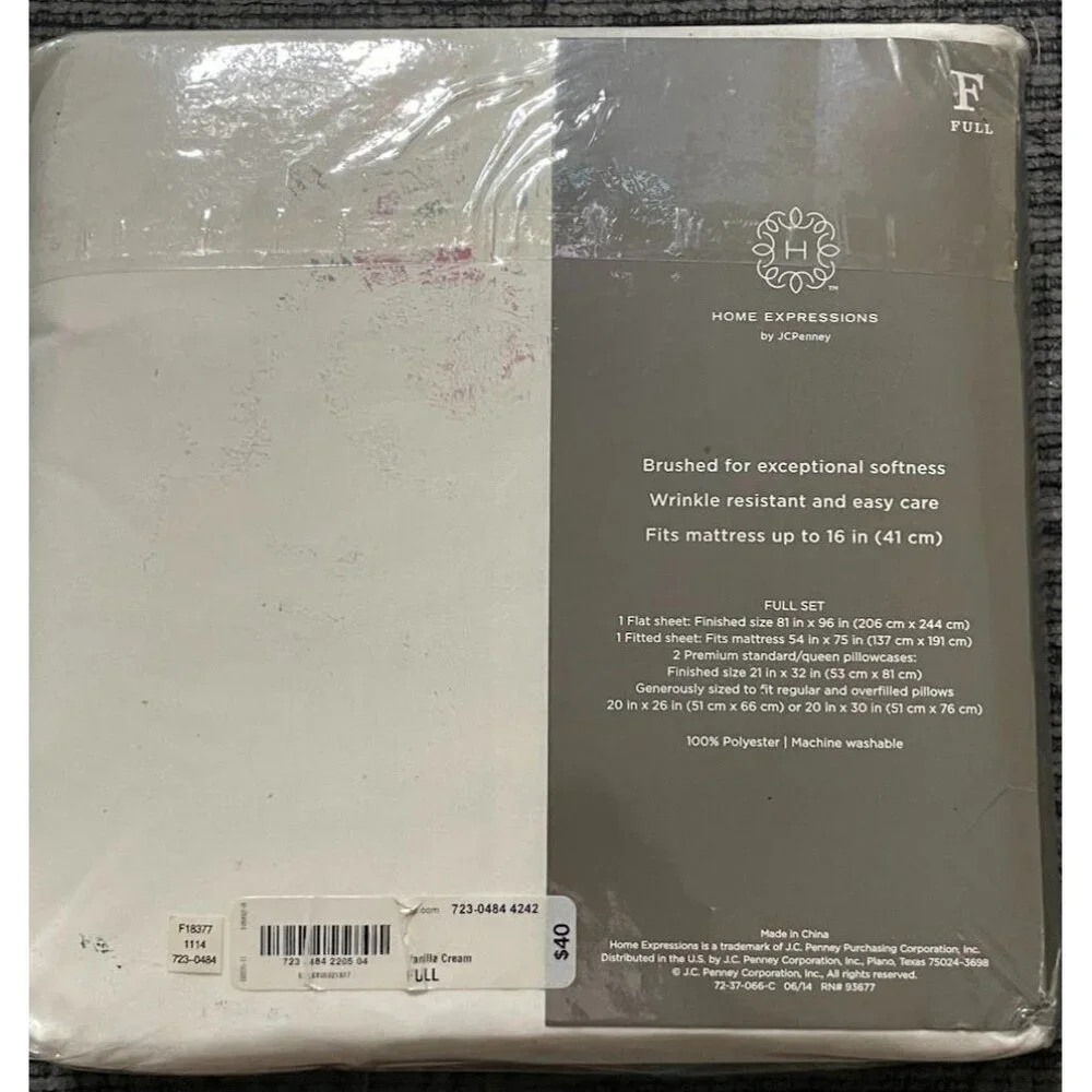 NWT‎ Home Expressions FULL SET Microfiber Sheets Vanilla Cream New In Package